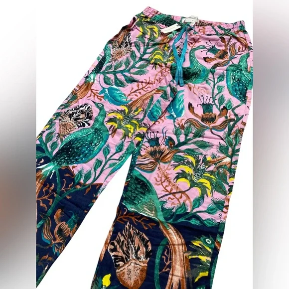 Raphael Balme for Anthropologie Peacock Flannel Sleep Pink Pants Size S - Picture 2 of 12